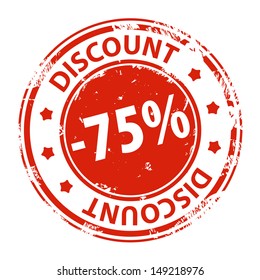 Rubber stamp with text Discount 75 percent icon isolated on white background. Vector illustration