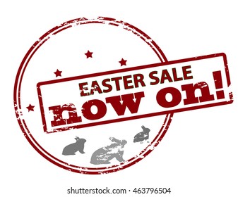 Rubber stamp with text Easter sale now on inside, vector illustration