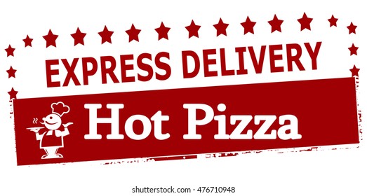Rubber stamp with text experss delivery hot pizza inside, vector illustration