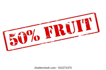 Rubber stamp with text fifty percent fruit inside, vector illustration