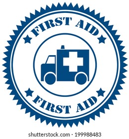 Rubber stamp with text First AID