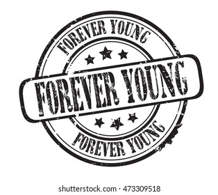 rubber stamp with text "forever young" on white, vector illustration