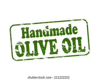 Rubber stamp with text handmade olive oil inside, vector illustration