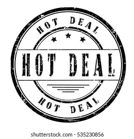 Rubber stamp with text, HOT DEAL, on white, vector illustration