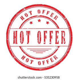 Rubber stamp with text ,HOT OFFER, on white, vector illustration