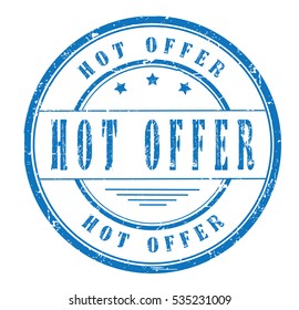 Rubber stamp with text, HOT OFFER, on white, vector illustration