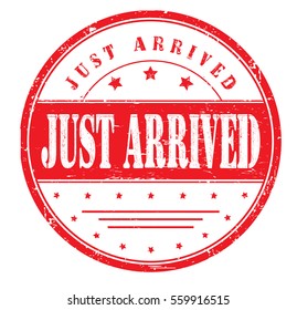 rubber stamp with text "just arrived" on white, vector illustration