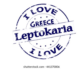 Rubber stamp with text i love Leptokaria Greece inside, vector illustration