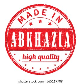 rubber stamp with text "made in Abkhazia, high quality" on white, vector illustration