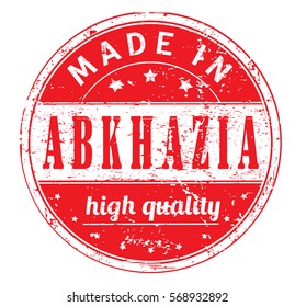 rubber stamp with text "made in Abkhazia, high quality" on white, vector illustration