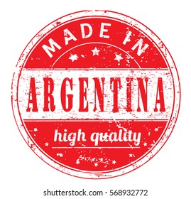 rubber stamp with text "made in Argentina, high quality" on white, vector illustration