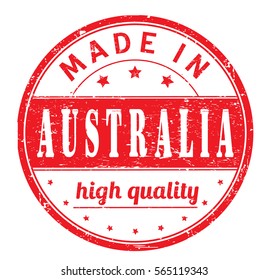 rubber stamp with text "made in Australia , high quality" on white, vector illustration
