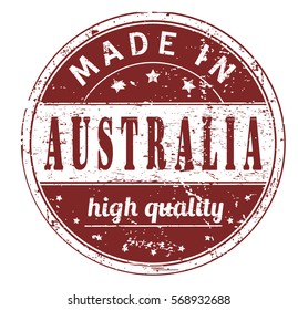 rubber stamp with text "made in Australia, high quality" on white, vector illustration