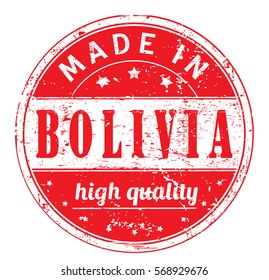 rubber stamp with text "made in Bolivia, high quality" on white, vector illustration