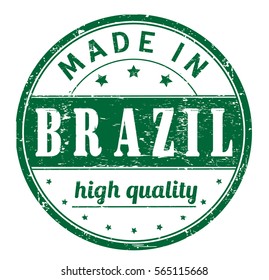 rubber stamp with text "made in Brazil , high quality" on white, vector illustration