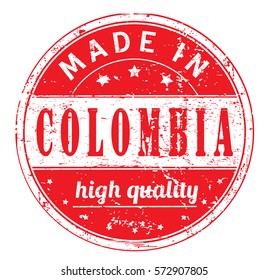 rubber stamp with text "made in Colombia, high quality" on white, vector illustration