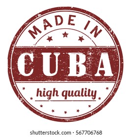 rubber stamp with text "made in Cuba, high quality" on white, vector illustration