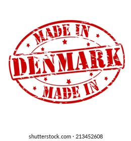 Rubber stamp with text made in Denmark inside, vector illustration