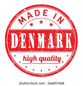 rubber stamp with text "made in Denmark, high quality" on white, vector illustration