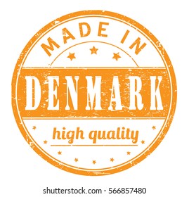 rubber stamp with text "made in Denmark, high quality" on white, vector illustration