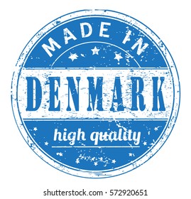 rubber stamp with text "made in Denmark, high quality" on white, vector illustration