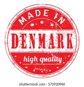 rubber stamp with text "made in Denmark, high quality" on white, vector illustration