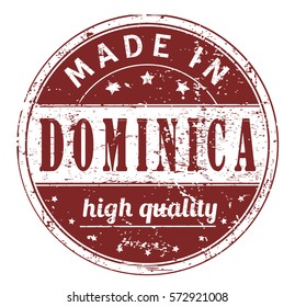 rubber stamp with text "made in Dominica, high quality" on white, vector illustration