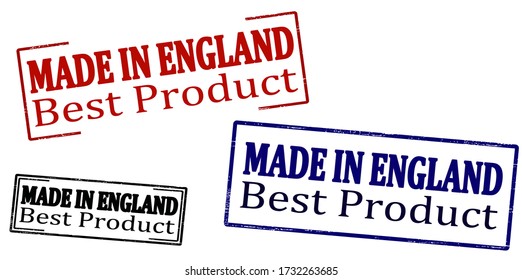 Rubber stamp with text made in England best product inside, vector illustration