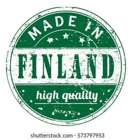 rubber stamp with text "made in Finland, high quality" on white, vector illustration