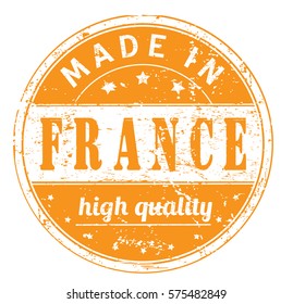 rubber stamp with text "made in France, high quality" on white, vector illustration