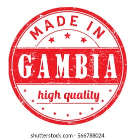 rubber stamp with text "made in Gambia, high quality" on white, vector illustration