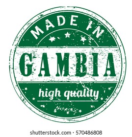 rubber stamp with text "made in Gambia, high quality" on white, vector illustration