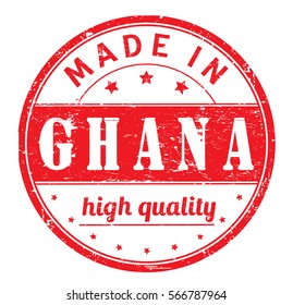 rubber stamp with text "made in Ghana, high quality" on white, vector illustration