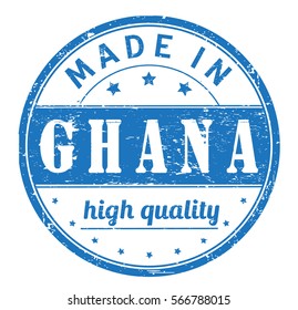 rubber stamp with text "made in Ghana, high quality" on white, vector illustration
