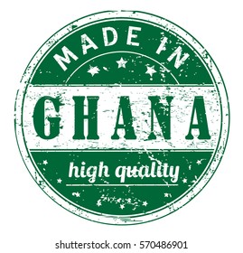 rubber stamp with text "made in Ghana, high quality" on white, vector illustration