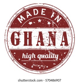 rubber stamp with text "made in Ghana, high quality" on white, vector illustration