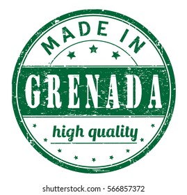 rubber stamp with text "made in Grenada, high quality" on white, vector illustration