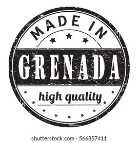 rubber stamp with text "made in Grenada, high quality" on white, vector illustration