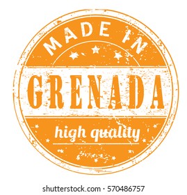rubber stamp with text "made in Grenada, high quality" on white, vector illustration
