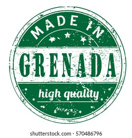 rubber stamp with text "made in Grenada, high quality" on white, vector illustration