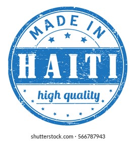 rubber stamp with text "made in Haiti, high quality" on white, vector illustration