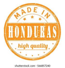 rubber stamp with text "made in Honduras, high quality" on white, vector illustration