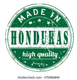 rubber stamp with text "made in Honduras, high quality" on white, vector illustration