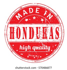 rubber stamp with text "made in Honduras, high quality" on white, vector illustration
