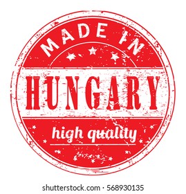 rubber stamp with text "made in Hungary, high quality" on white, vector illustration