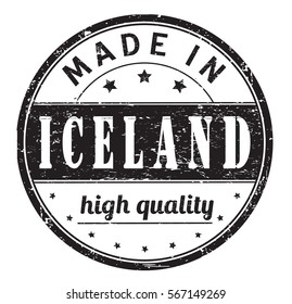 rubber stamp with text "made in Iceland, high quality" on white, vector illustration
