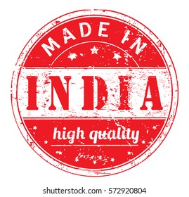 rubber stamp with text "made in India, high quality" on white, vector illustration