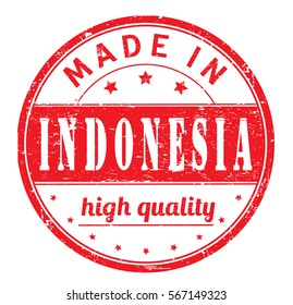 rubber stamp with text "made in Indonesia, high quality" on white, vector illustration