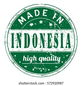 rubber stamp with text "made in Indonesia, high quality" on white, vector illustration