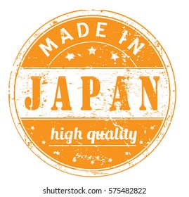 rubber stamp with text "made in Japan, high quality" on white, vector illustration